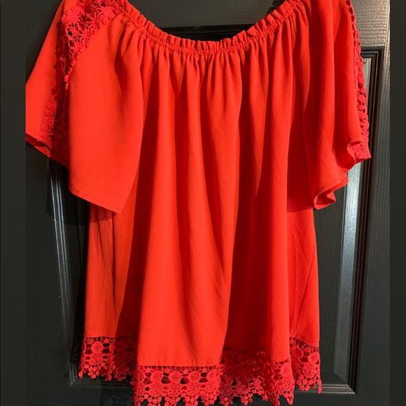 August Silk Red Off Shoulder Blouse - Picture 2 of 6